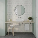 Ronde spiegel boven een drijvende wastafel op een muur met patroon, Grace Oval White Gloss