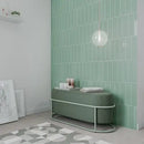Mintgroene ovale opbergbench met chrome metalen frame,Grace Sage Gloss stijl