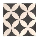 Zwart-witte decoratieve tegel met bloem- en sterpatroon, Madelaine decor-13 13x13