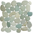 Collectie gladde groene kiezels en witte glasstukjes in Groene Flores 30x30 cm