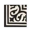 Zwart-wit decoratieve hoekpatroon met krullende flourishes voor Rioja Decor 1-B
