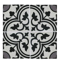 Zwart-witte Rioja Decor vloertegels met een quatrefoil bloemenpatroon