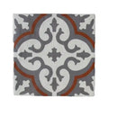 Decoratieve cementtegel in grijs, wit en roest, Rioja Decor 20x20 cm met vierkante motieven