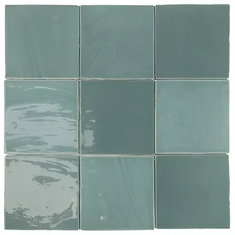 Teal glossy keramische tegels met distressed rand, TopTegels Beach Turquoise 15x15 cm