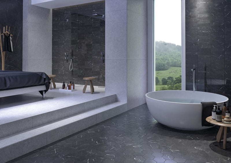 Hexagon Marquina mat 15x17