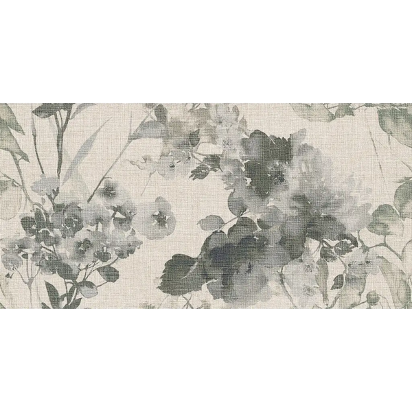 Villore Ivory Elixir wandtegel mat 60x120 met zwart-wit bloemen en textuurlinnen look