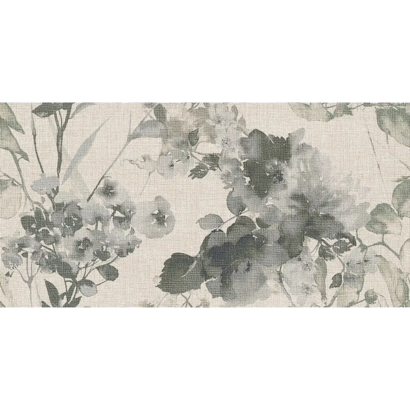 Villore Ivory Elixir wandtegel mat 60x120 met zwart-wit bloemen en textuurlinnen look