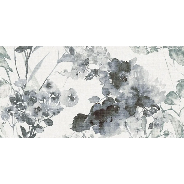 Villore White Elixir wandtegel mat 60x120 met zwart-wit bloemen watercolor textuur