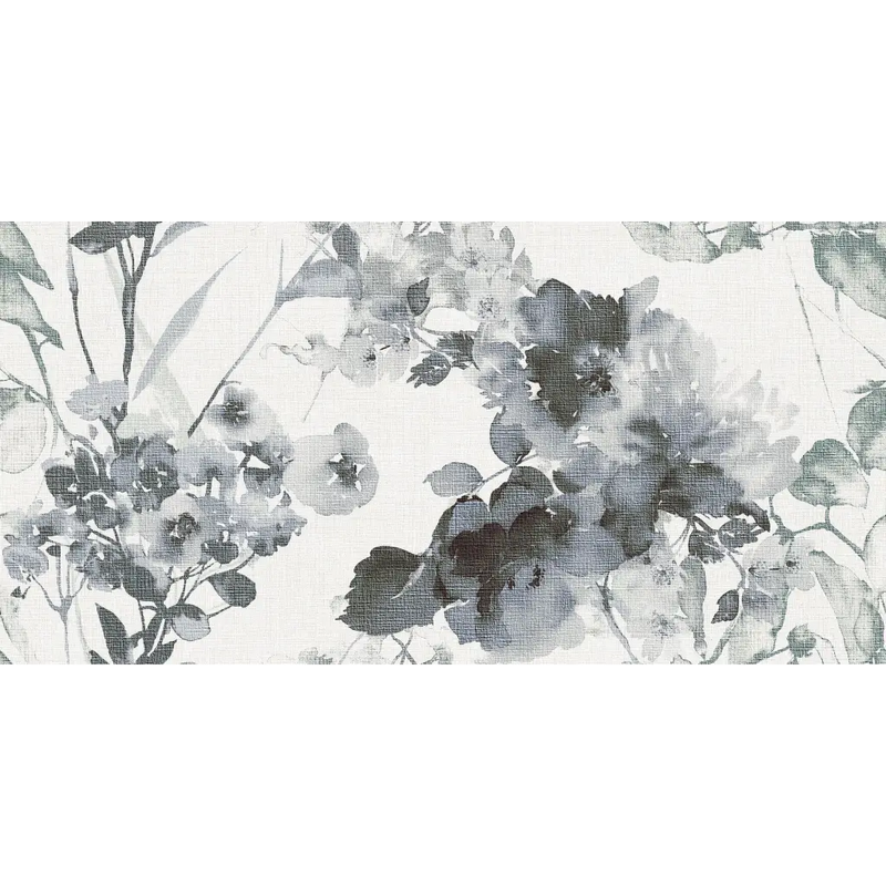Villore White Elixir wandtegel mat 60x120 met zwart-wit bloemen watercolor textuur