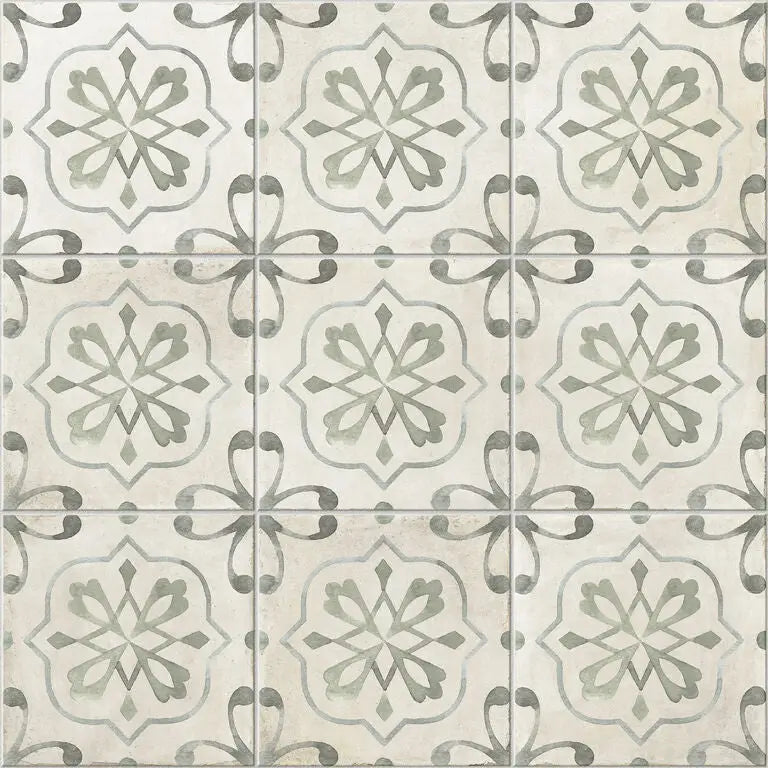 Kamari Giant mat 60x60 met bloemenpatroon en geometrisch design in crème en grijs