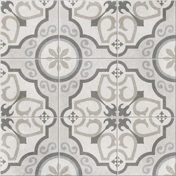 Witte en grijze kamari pisa mat 60x60 met mooie geometrische patroondesigns