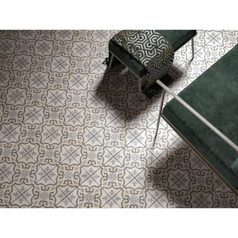 Groene fluwelen Kamari Blow Mat 60x60 met patroonstof en metalen poten