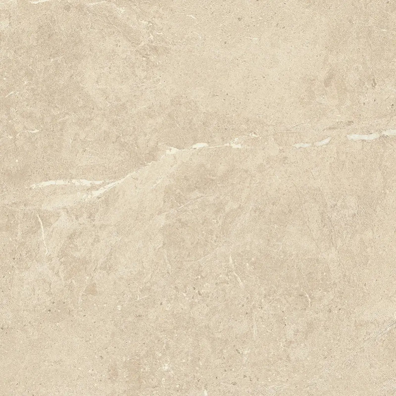 Beige marmertegelvloer van Duolith Sand 60x60 rett met subtiele adering en glanzend afwerking