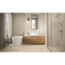 Moderne witte rechthoekige Duolith Ivory 60x120 wastafel met houten kast en zwarte spiegel