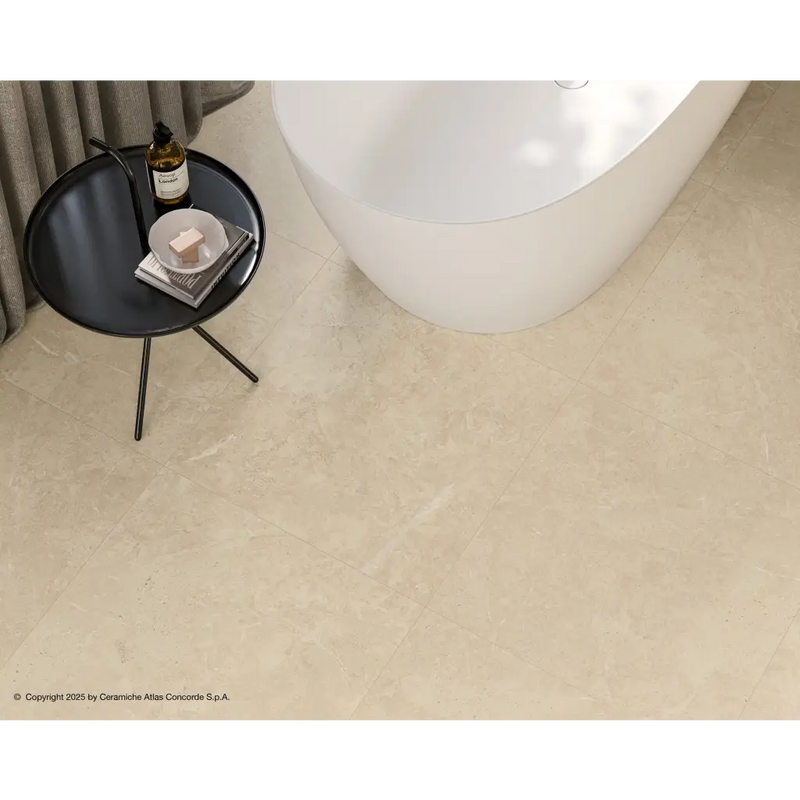 Creamkleurige Duolith Sand 60x120 rett vloertegels met matte afwerking en natuursteen textuur