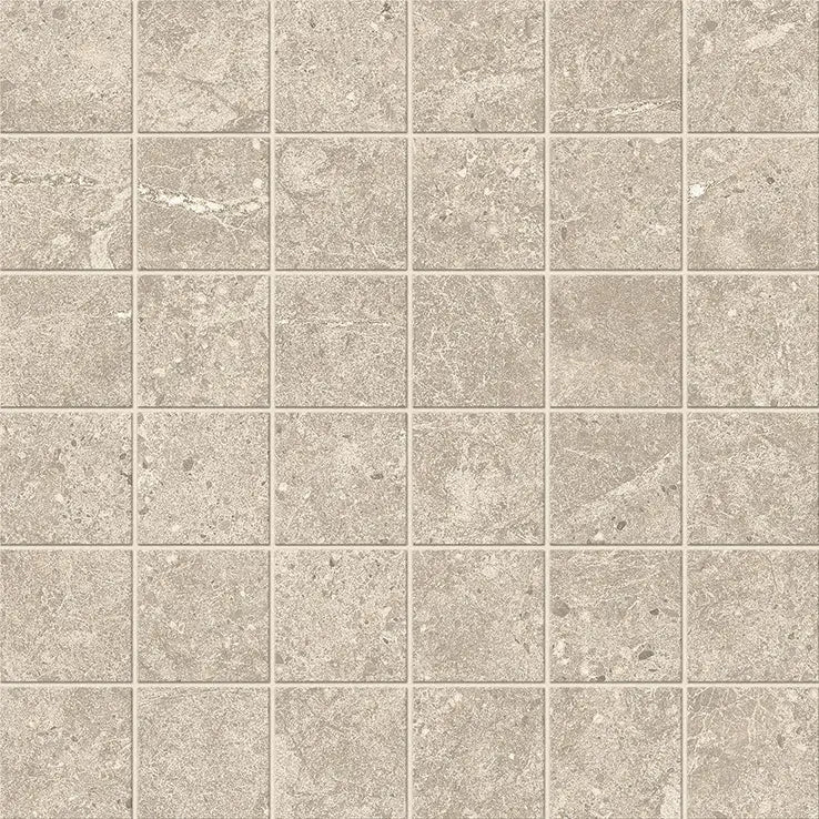 Beige Duolith Ivory Mozaiek 5x5 op net met natuurlijke textuur en subtiele voeglijnen