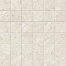 Beige steen tegelvloer met subtiele aders en grout lijnen, Duolith Wool Mozaiek 5x5