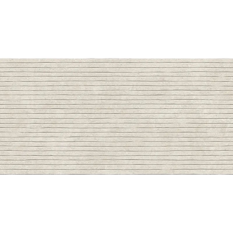 Creamkleurige houten wandtegel panelen met Duolith Wool Wandtegel Uneven 40x80 rett