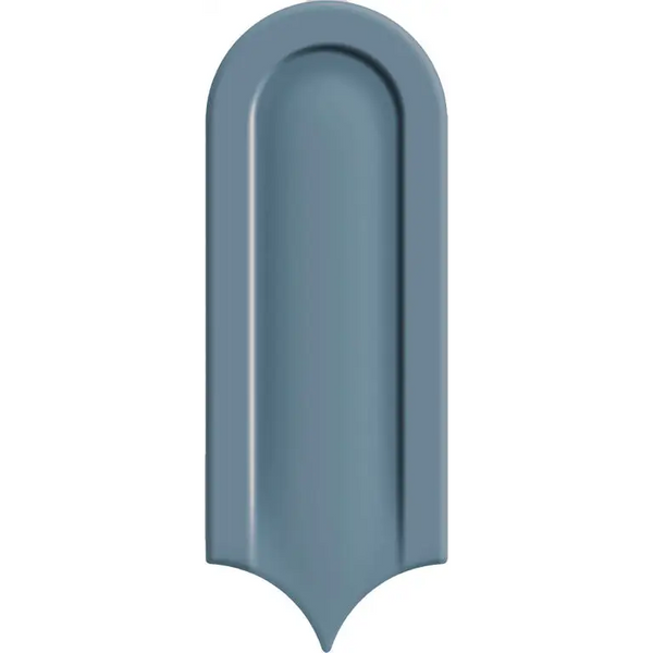 Blauwe keramische tegel Gala Aqua Glans 8x21 met schildvormige top en puntige onderkant