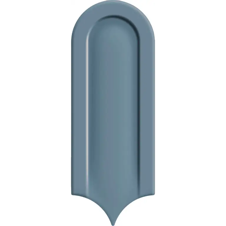 Blauwe keramische tegel Gala Aqua Glans 8x21 met schildvormige top en puntige onderkant