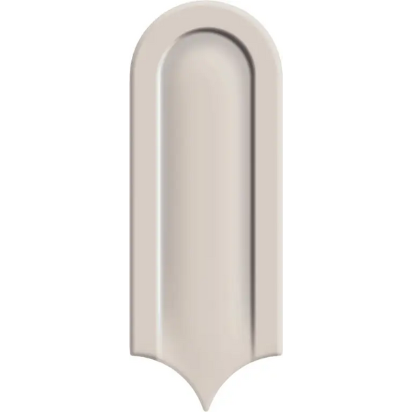 Satin nickel decoratieve boogtegel Gala Ivory Glans 8x21 met gladde, gebogen vorm