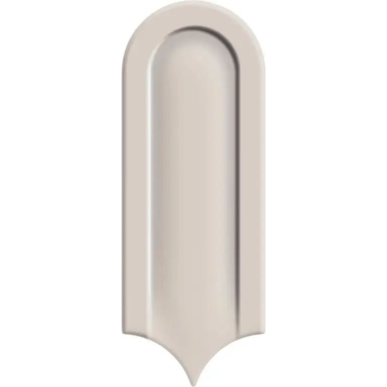 Satin nickel decoratieve boogtegel Gala Ivory Glans 8x21 met gladde, gebogen vorm