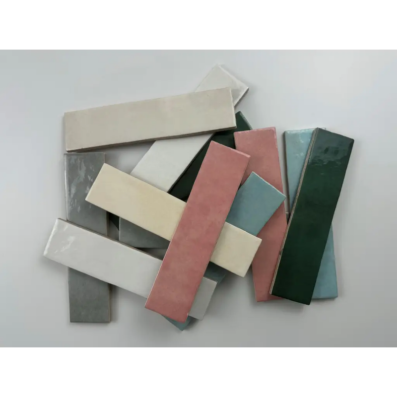 Multi-kleurige trend tegels beige glans 6x24,6 met glanzende afwerking