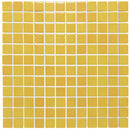 Geel mozaïek tegelpatroon met witte voeglijnen in Flamed Yellow Glossy