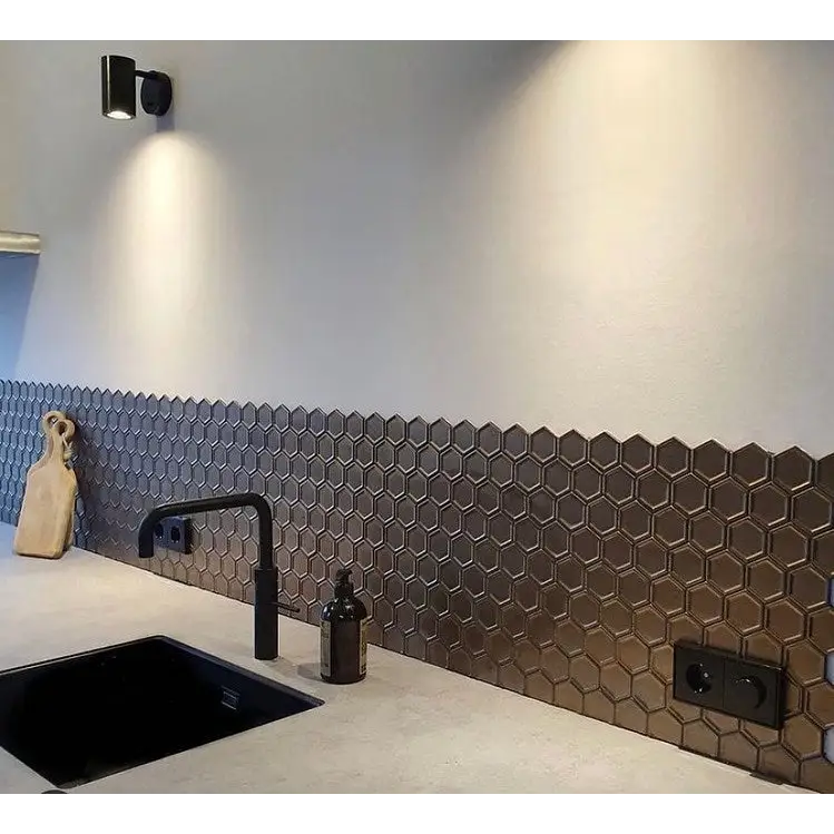 Hexagonale matte metalen tegels AFH13B Brons Metallic voor stijlvolle backsplash