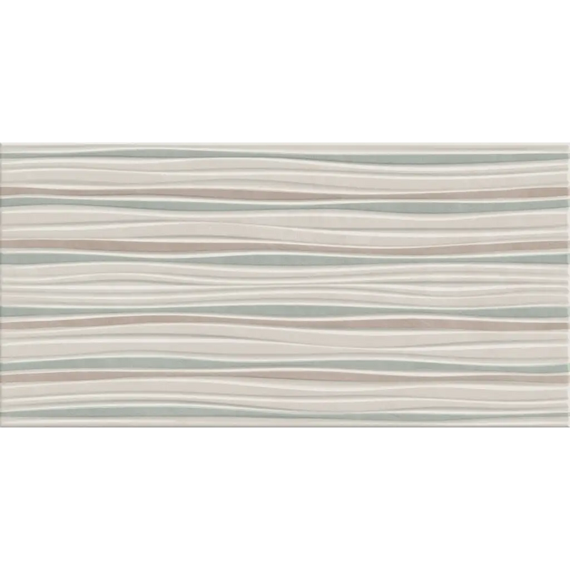 Wavy beige and green stripes on Alure Ivory Sellent decor wandtegel 25x50