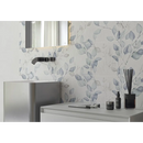 Moderne witte pedestal sink met wandkraan in Alure White Caudalie decor wandtegel 30x75 rett