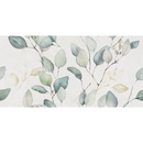 Delicate watercolor eucalyptus pattern in soft blue-green on Alure White Lipra decor wandtegel