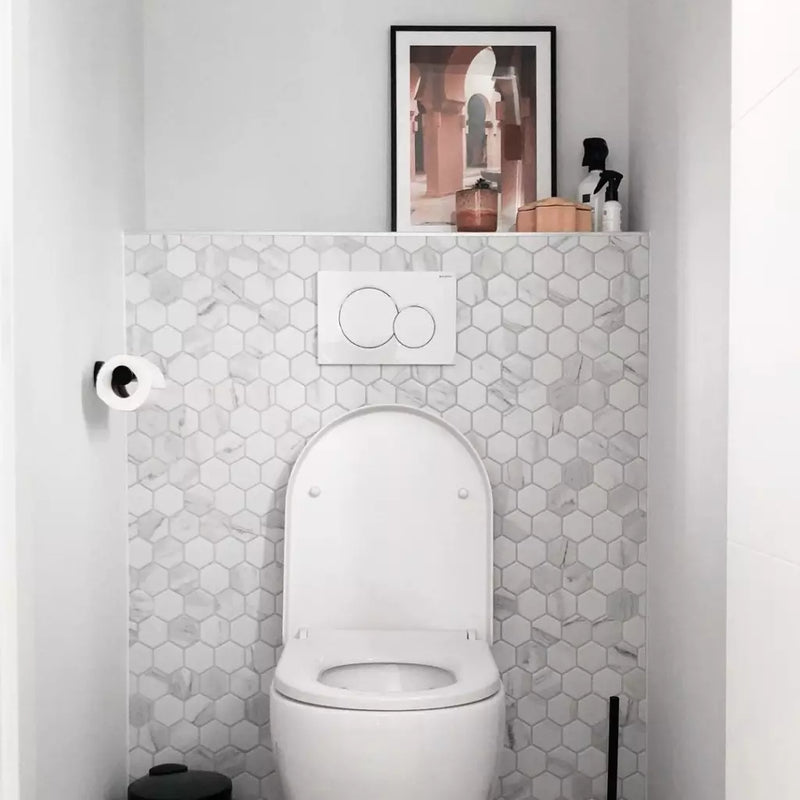 Witte porseleinen toilet met gesloten deksel, AMH13003 Carrara Wit Mat