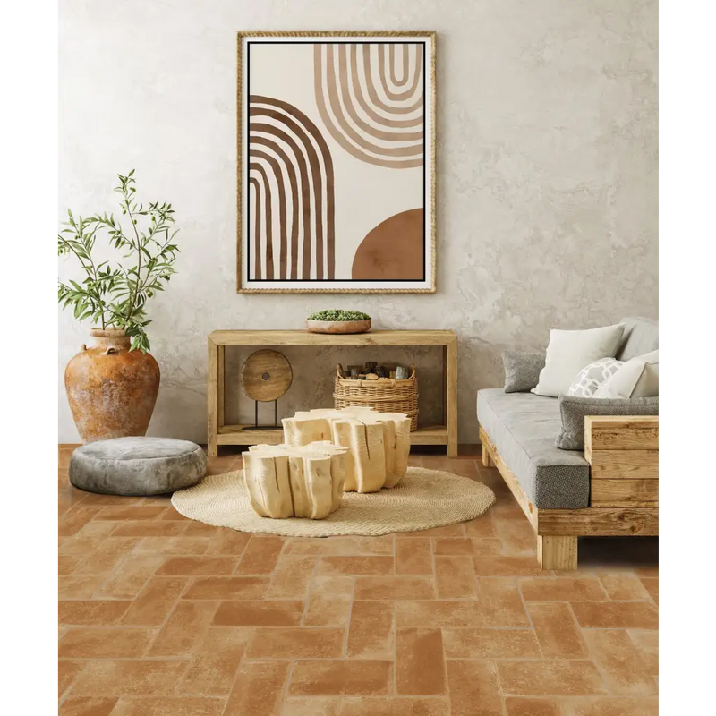 Abstract geometrische wandkunst met gebogen lijnen en cirkels op beige, Antichi Amori Canossa