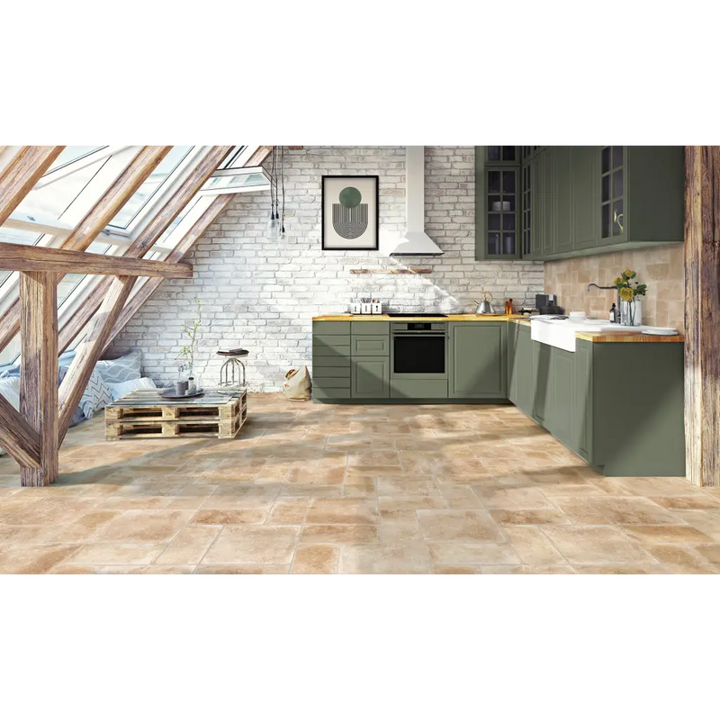 Sage green keuken cabinets met houten werkbladen van Antichi Amori Torrechiara 30x30