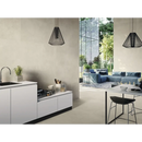 Moderne witte keuken met minimalistisch ontwerp en Arkety Sand 60x120 rett aanrecht