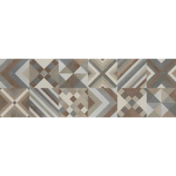 Geometrisch patroon van de Arkety Wanna Mix 30x90 met bruine en grijze ontwerpen