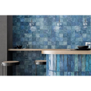 Blauwe keramische bar met houten top en hanglampen, Assisi Ocean 5 x 25