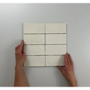 Acht witte rechthoekige kaarten in een raster, Atlas Ivory Brillo 7,5x15