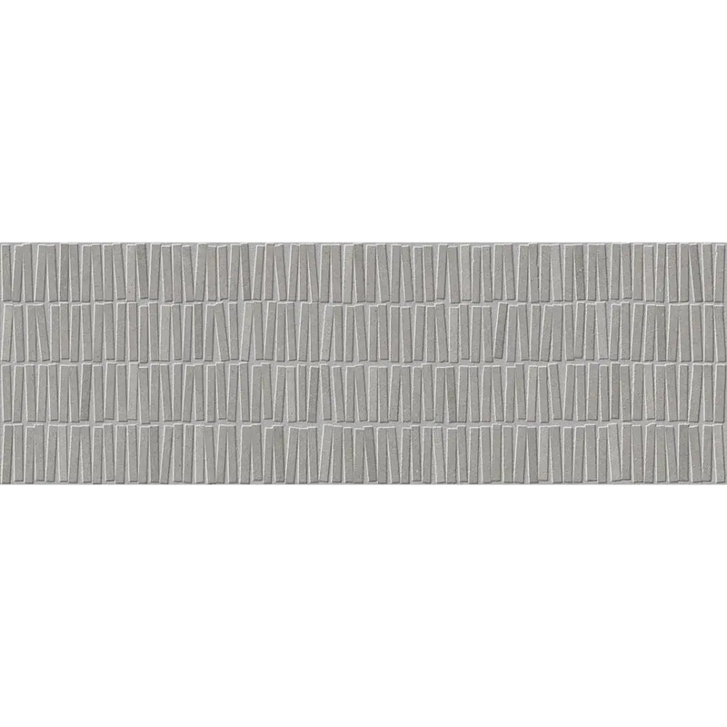 Grijze bars greige wandtegel 40x120 met verticale, licht verhoogde rechthoekige reliëfpatronen