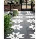 Grijze vloertegels met witte geometrische sterpatronen van Belgium Stone Star 70x70x3,2