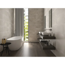 Moderne vrijstaande ovalen badkuip met een strakke witte afwerking in Beton Beige 30x60