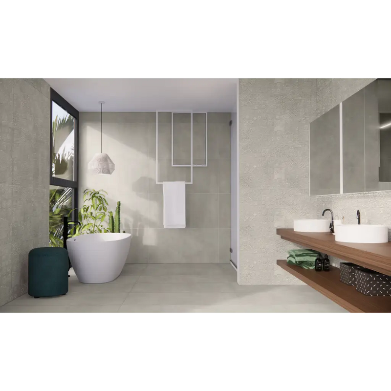 Moderne vrijstaande badkuip in elegante ovale vorm met Beton Cire Bercy Nude 60x120