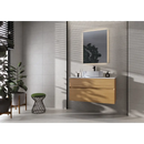 Wandgemonteerde houten wastafel met spiegel boven Borneo Pearl 75x75 rett