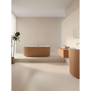 Oval-shaped Borneo Sand 120x280 rett bathtub with trendy ribbed wooden paneling