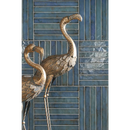 Decoratieve metalen flamingobeelden op Brick Raku turquoise mozaiektegel 35x35cm