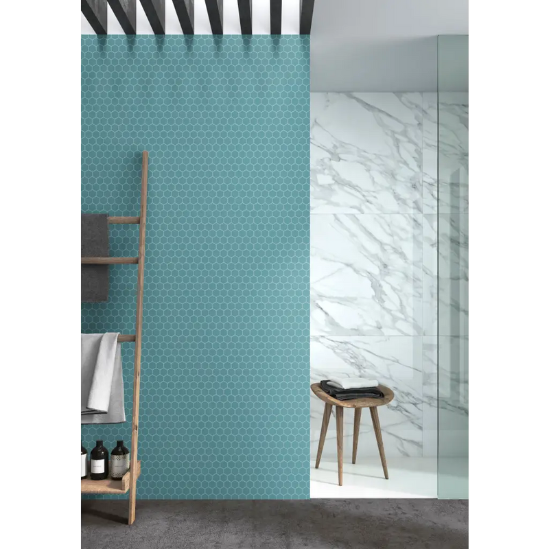 Turquoise mozaiek hexagon jade wandtegel met een textuurpatroon