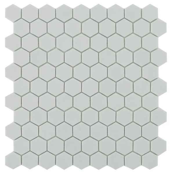 Gray hexagon light grey mosaic tile pattern by Goof Mozaiek in honeycomb layout