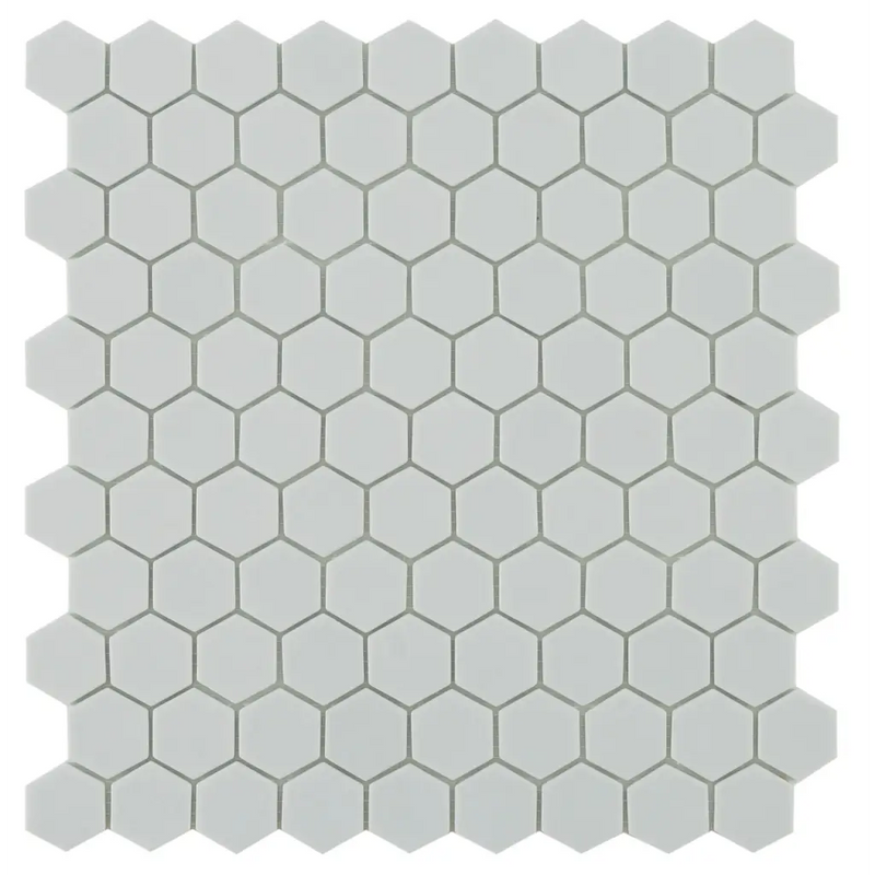 Gray hexagonal mosaic tile pattern in honeycomb layout Goof Mozaiek Hexagon 3,5x3,5cm