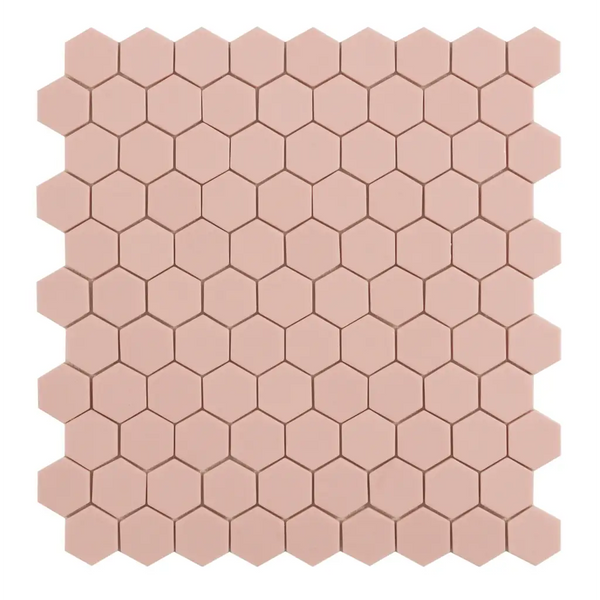 Roze hexagon mozaiek van Goof Mozaiek, 3,5x3,5cm in honingraatpatroon